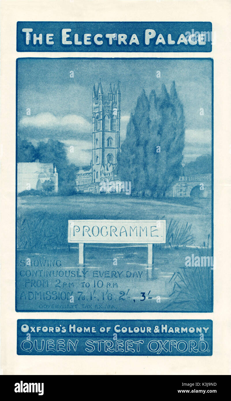 Programma per la ELECTRA PALACE CINEMA, Queen Street, Oxford, 1929 ? Foto Stock