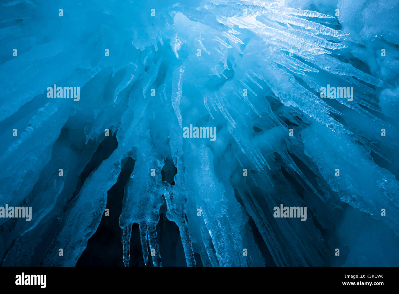Blu ghiaccio in una cascata in Hohe Tauern, Austria Foto Stock