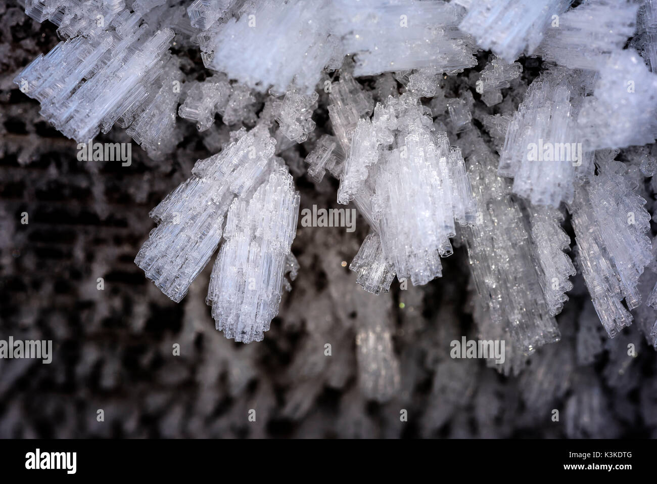 Ice-cristalli su una parete Foto Stock