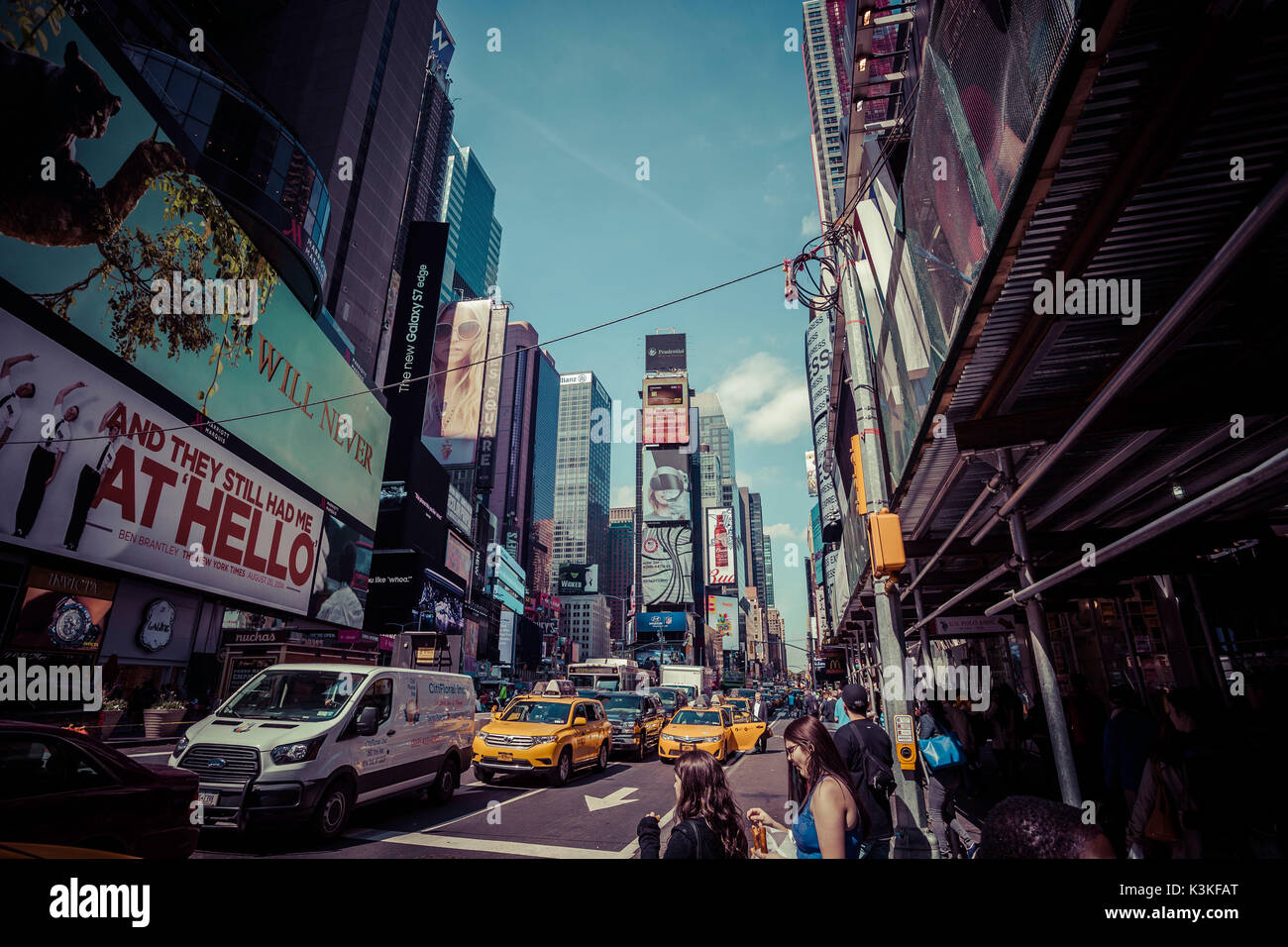 Gli annunci su Time Square, architettura, grattacieli, Streetview, Manhattan, New York, Stati Uniti d'America Foto Stock