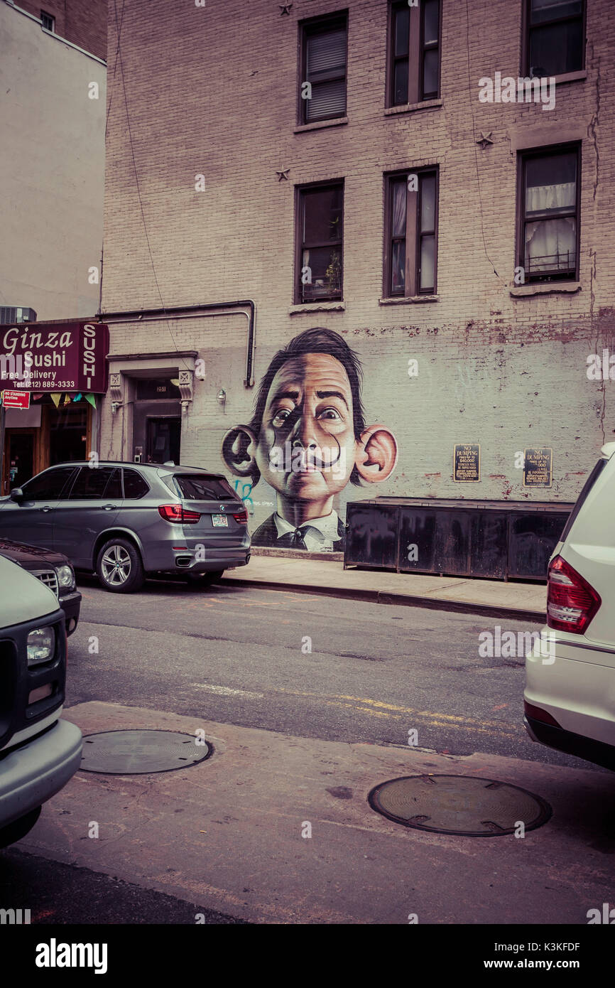 Grandi orecchie e mustage Guy Graffiti a Manhattan, New York, Stati Uniti d'America Foto Stock