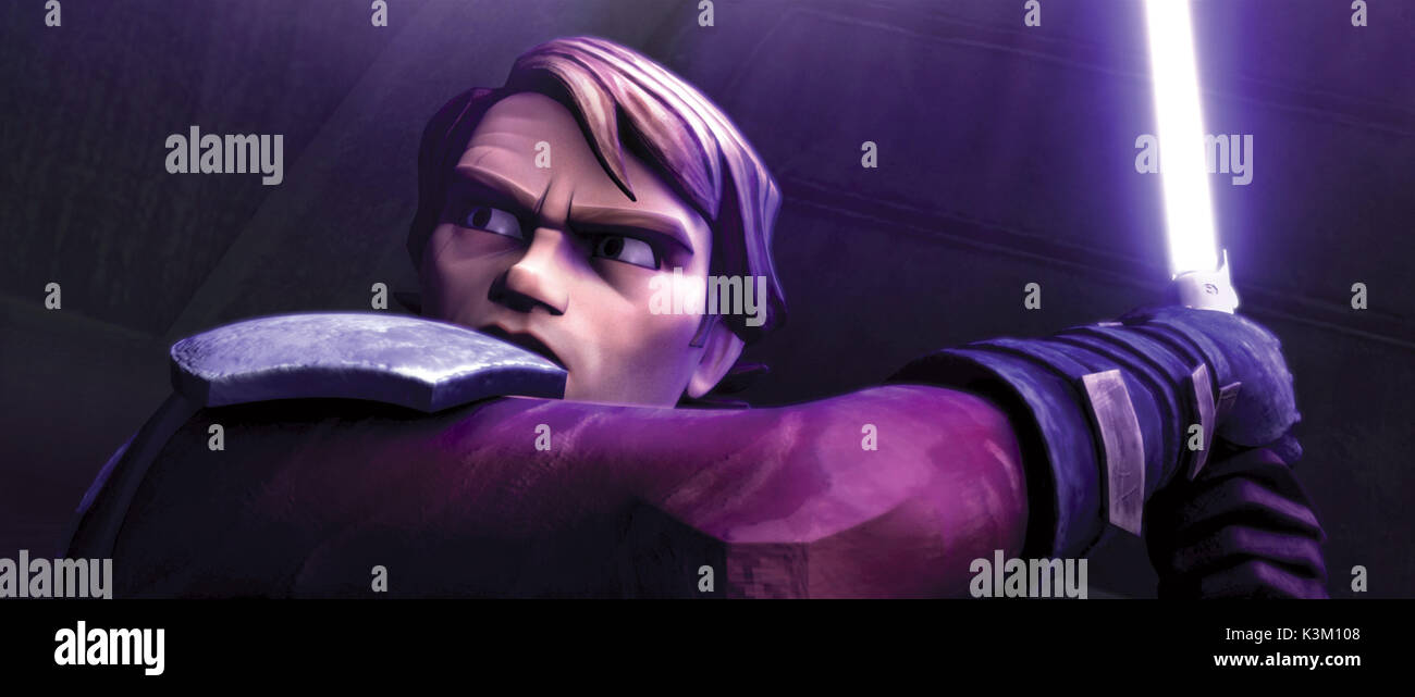 STAR WARS: Clone Wars Cavaliere Jedi Anakin Skywalker, la sua spada laser pronto all'uso, si prepara per la battaglia data: 2008 Foto Stock