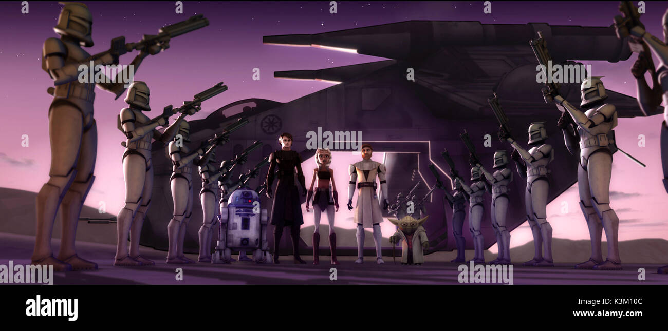 STAR WARS: Clone Wars Clone troopers stand presso l attenzione per i loro comandanti Jedi data: 2008 Foto Stock