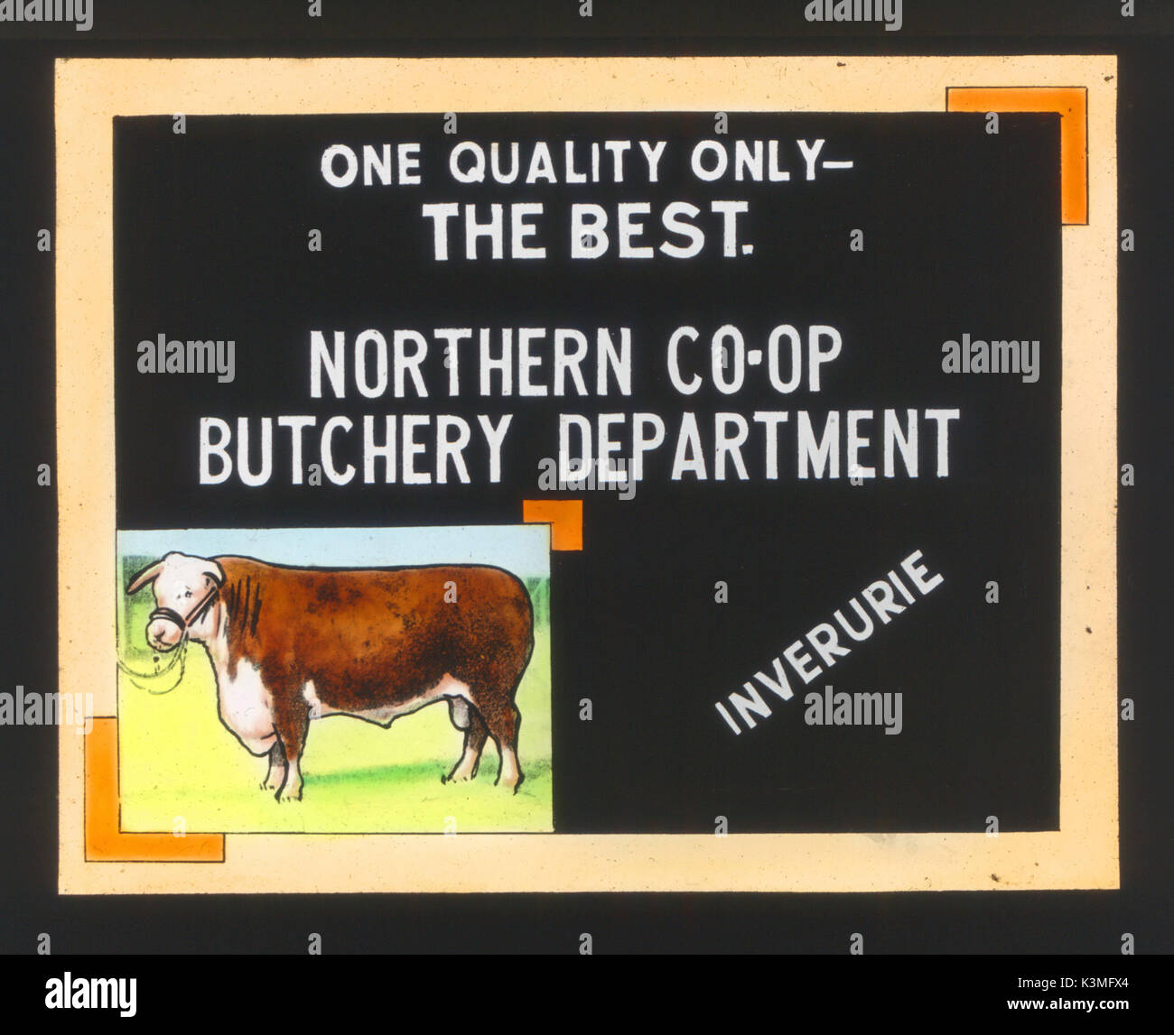 La pubblicità Cinematografica slitta per la zona nord di CO-OP BU Foto Stock