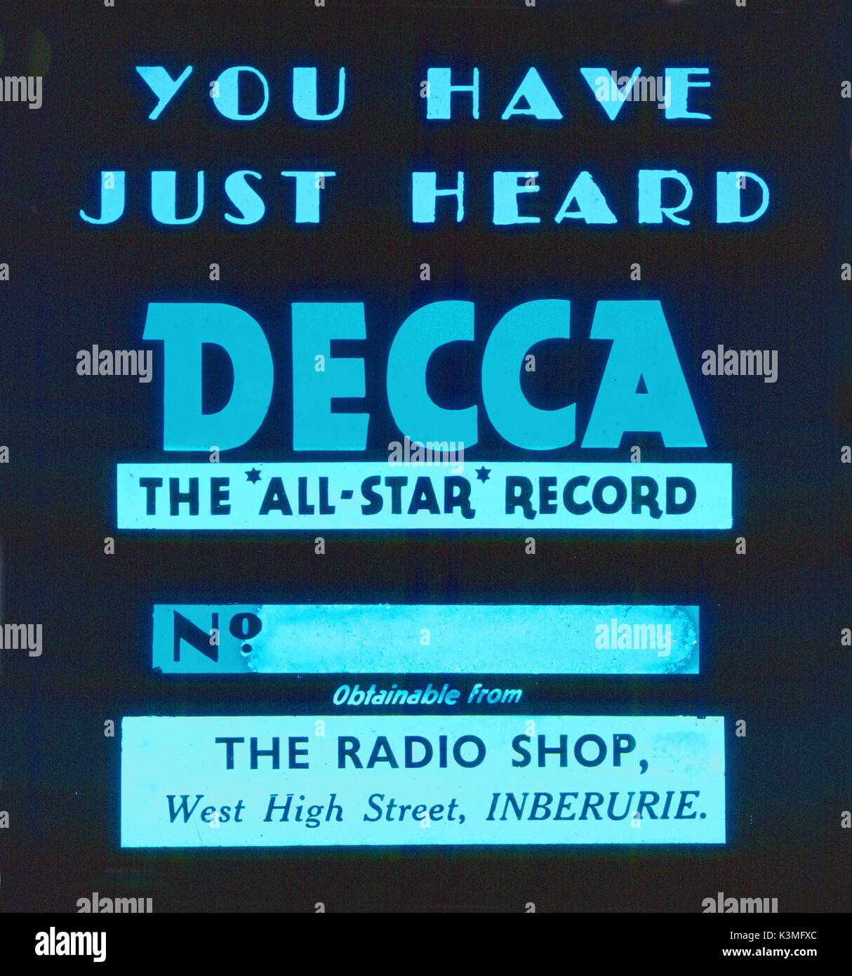 La pubblicità Cinematografica slitta promuovendo la Decca record e un negozio mi Foto Stock