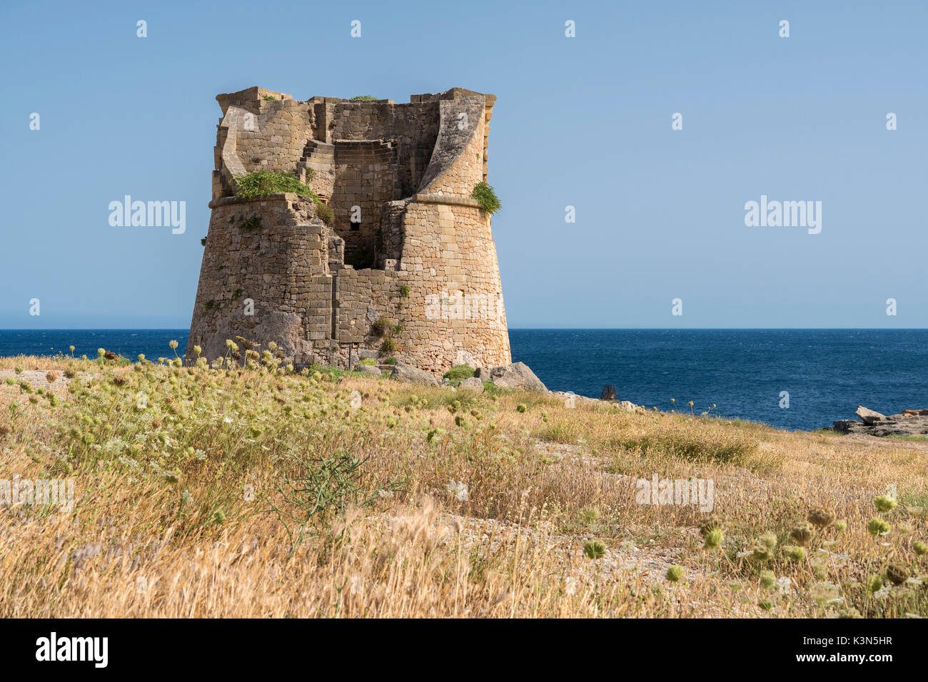 Santa Cesarea Terme, Porto Miggiano, salento Puglia, Italia. La torre Miggiano Foto Stock