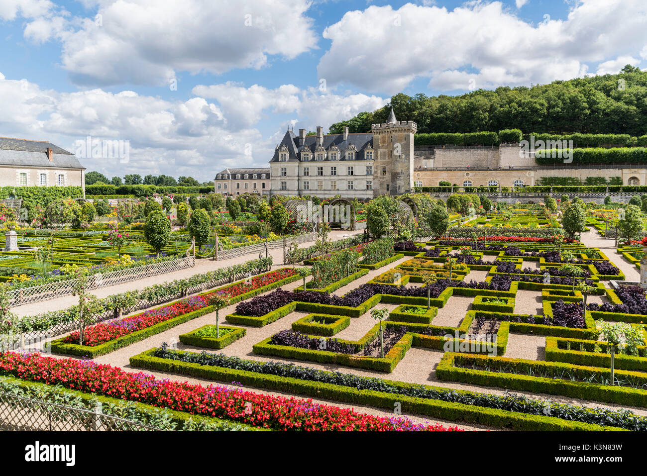 Castello di Villandry e il suo giardino. Villandry, Indre-et-Loire, Francia. Foto Stock