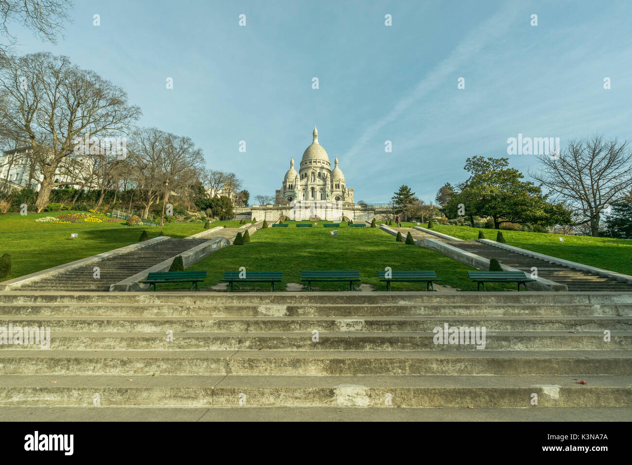 Vista sulla basilica del Sacre Coeur, Parigi, Francia Foto Stock