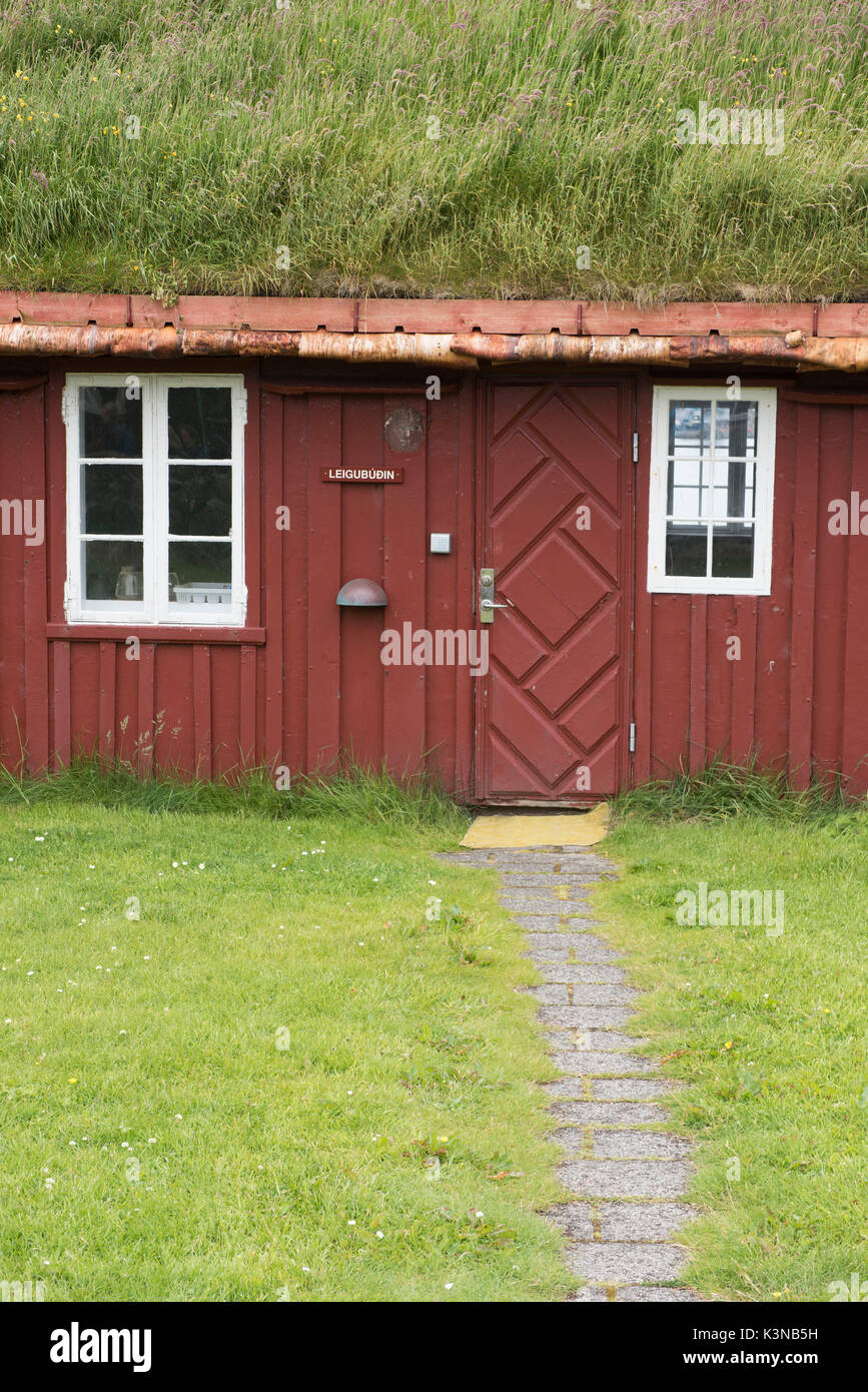 Torshavn, Stremnoy isola, isole Faerøer, Danimarca. Dettagli delle tipiche vecchie case al porto. Foto Stock