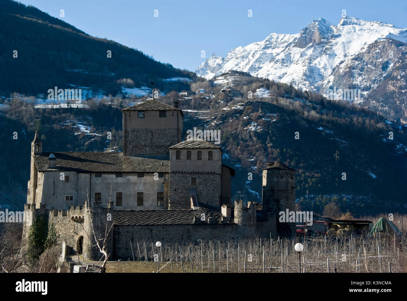 Il castello medievale di Sarriot de la Tour. Saint-Pierre, Aosta, Italia. Foto Stock