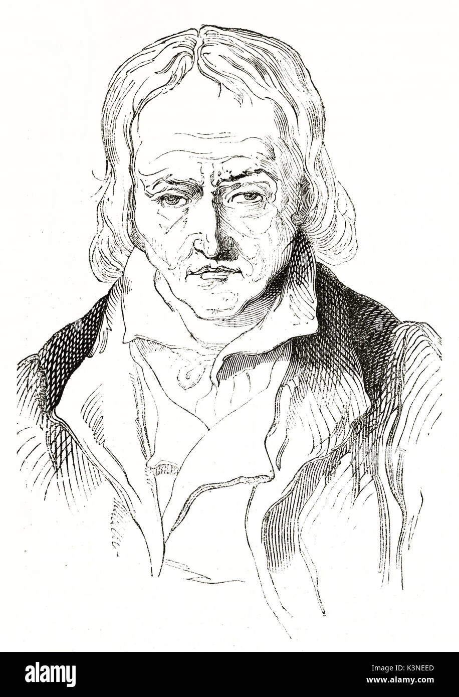 Antica inciso il minimo ritratto di Guillaume Ricou (1778-1848) francese scrittore da favola. Da autore non identificato pubblicato il Magasin pittoresco Parigi 1839 Foto Stock