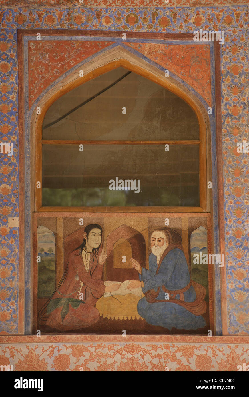 Chehel Sotun Palace, Isfahan, Iran. Raffigurazione di visitatori giapponesi su carta murale Foto Stock