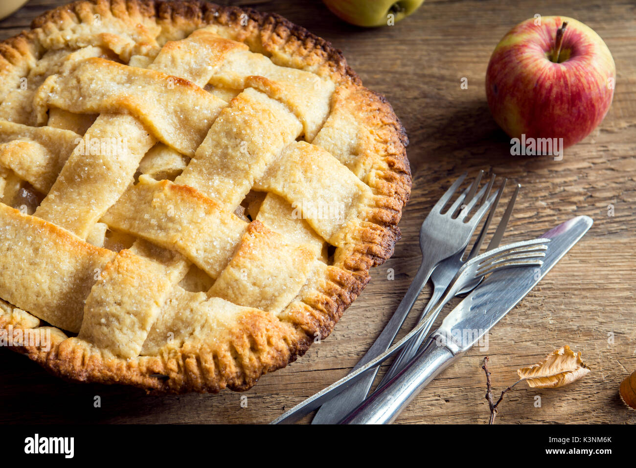 La torta di mele Dessert. In casa American Pie biologica di mele d'autunno. Foto Stock