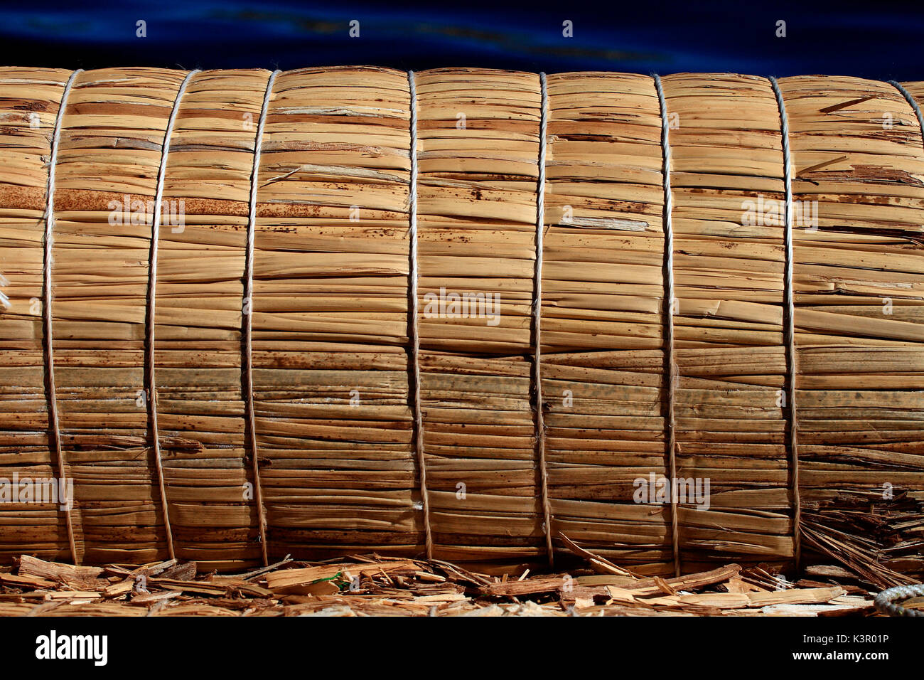 Dettaglio di twisted totora utilizzati per costruire le barche tradizionali del Lago Titicaca in Perù Sud America Foto Stock