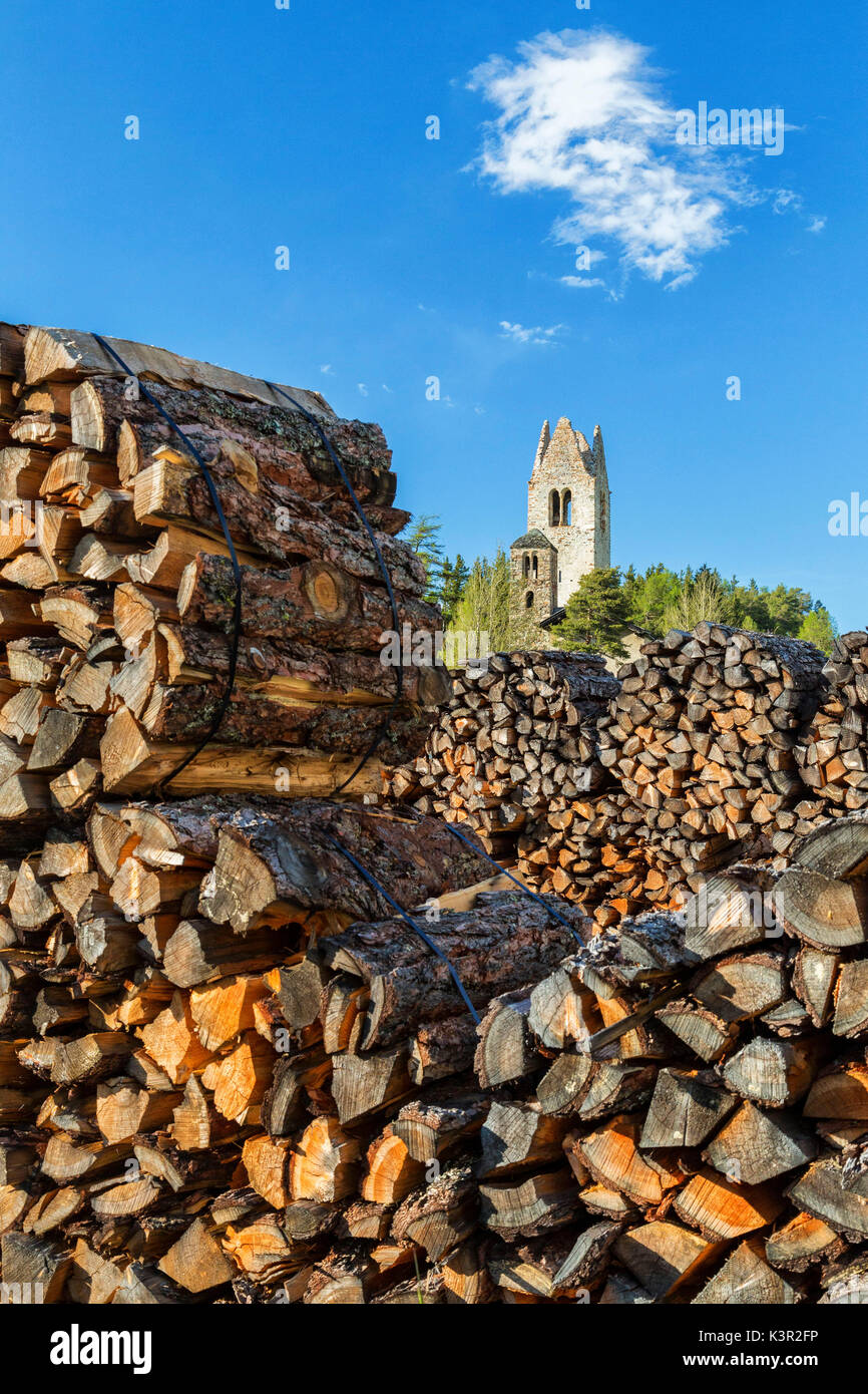 La chiesa di San Gian circondata da legno e boschi Celerina Cantone dei Grigioni Engadina Svizzera Europa Foto Stock