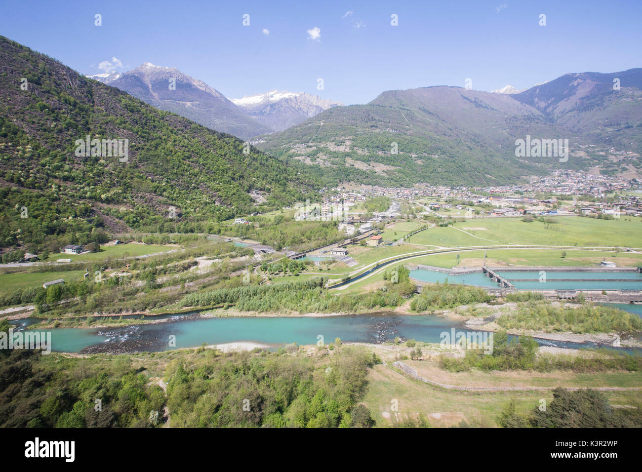 Vista aerea di Ardenno Val Masino Bassa Valtellina Lombardia Italia Europa Foto Stock