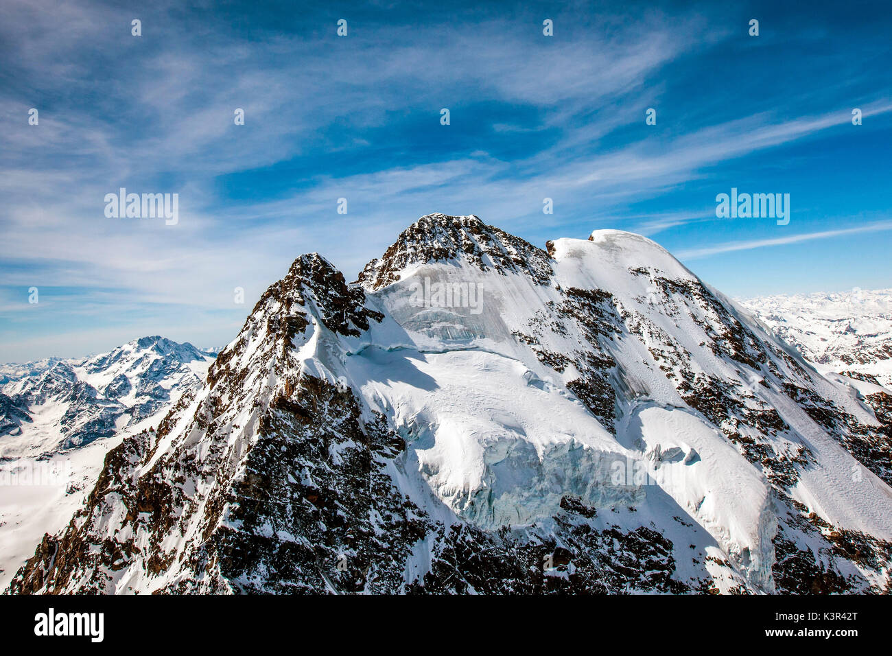Vista aerea del Piz Roseg in inverno, Valmalenco, Valtellina Lombardia Italia Europa Foto Stock