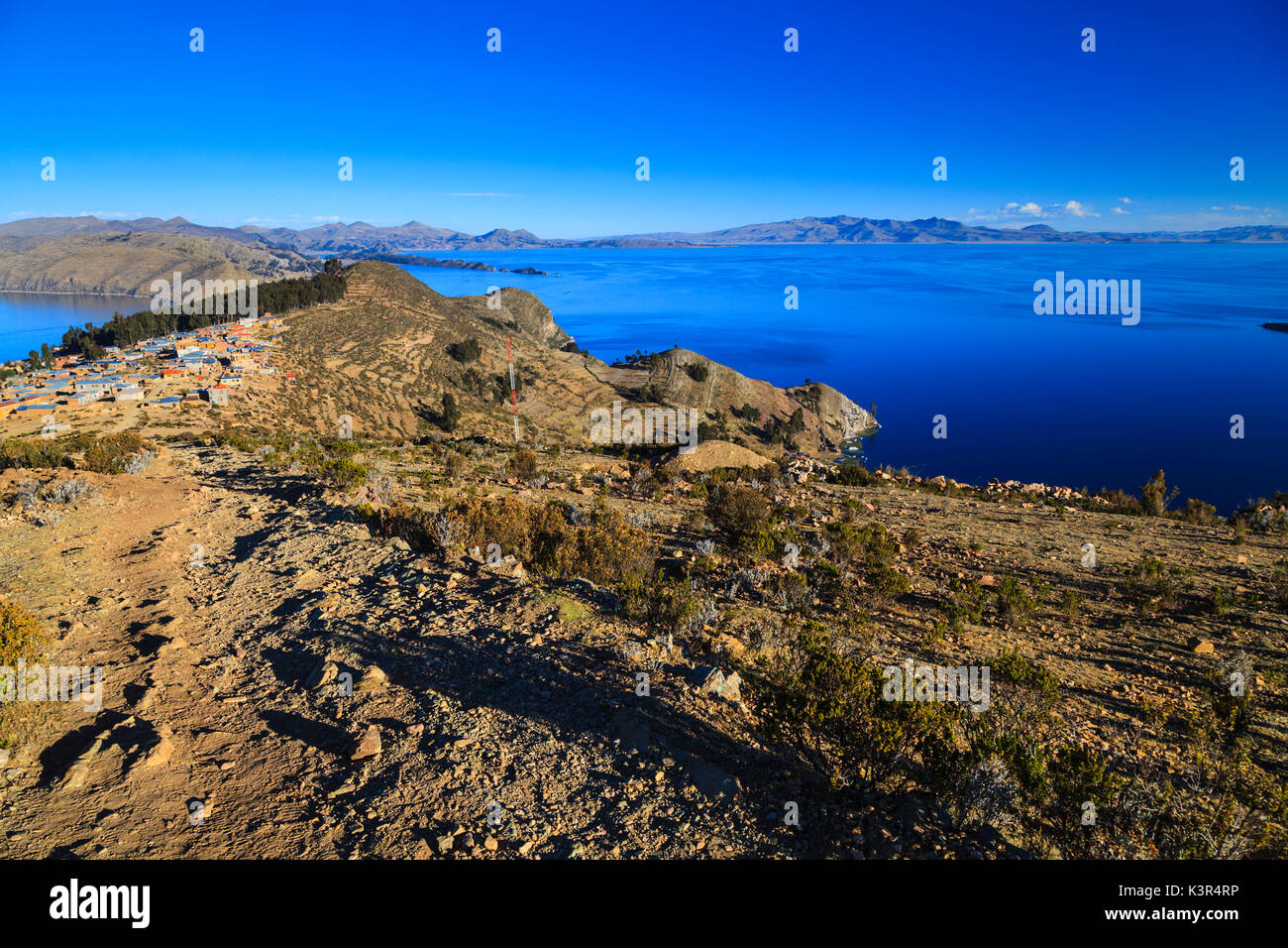 Isla del Sol sul lato boliviana del Lago Titicaca, Bolivia, Sud America Foto Stock