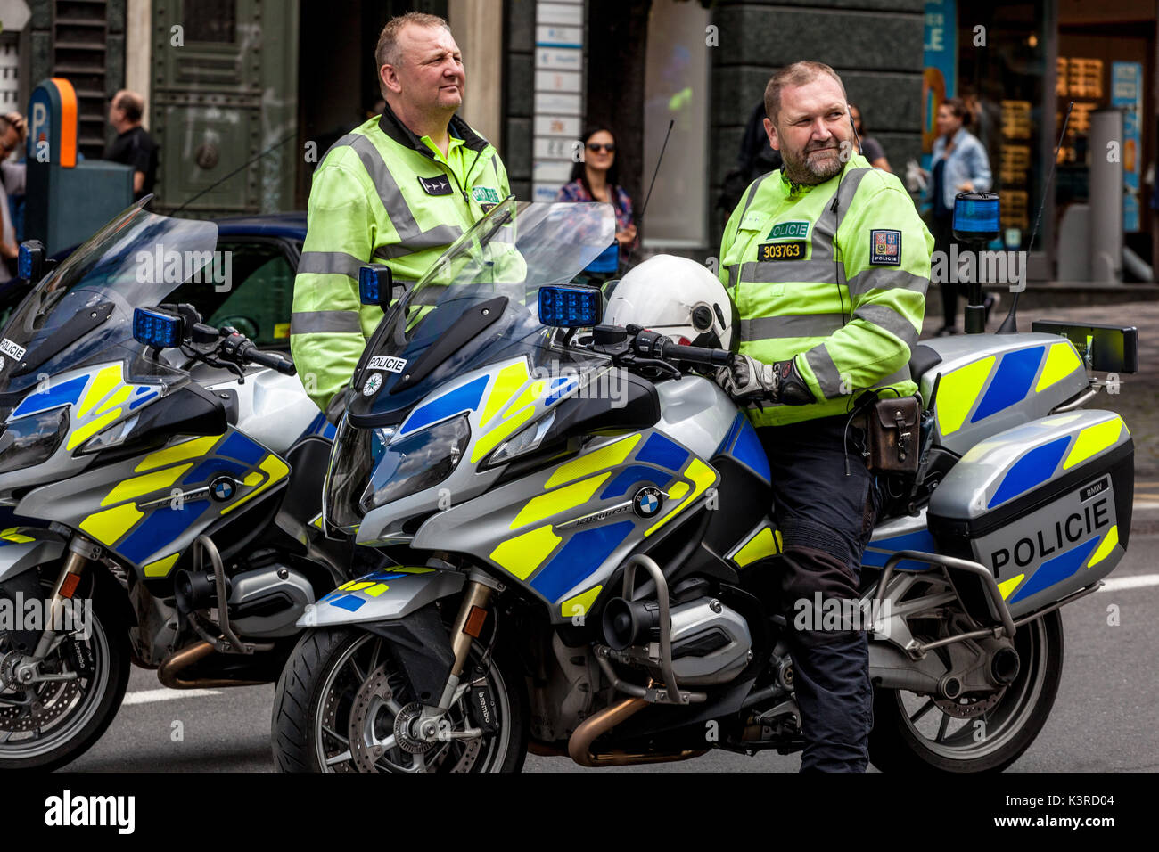 Polizia Ceca, polizia motociclistica, Praga, Repubblica Ceca Foto Stock