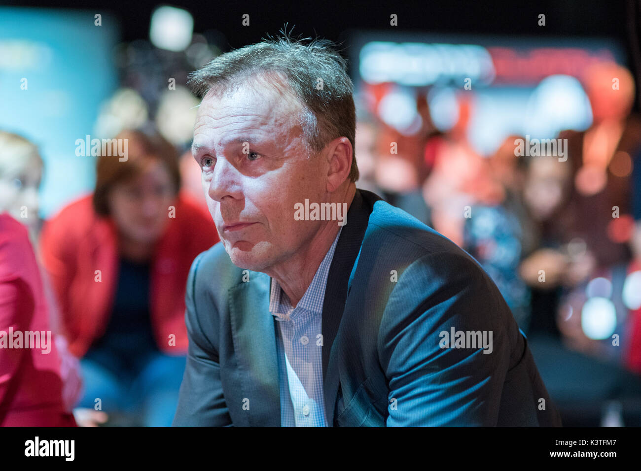 Berlino, Germania. 03Sep, 2017. Thomas Oppermann durante la TV - elezione - duello, Dott.ssa Angela Merkel - CDU vs. Martin Schulz - DOCUP, GER, 03.09.2017, Foto: Uwe Koch/fotobasis.de Credito: Uwe Koch/Alamy Live News Foto Stock