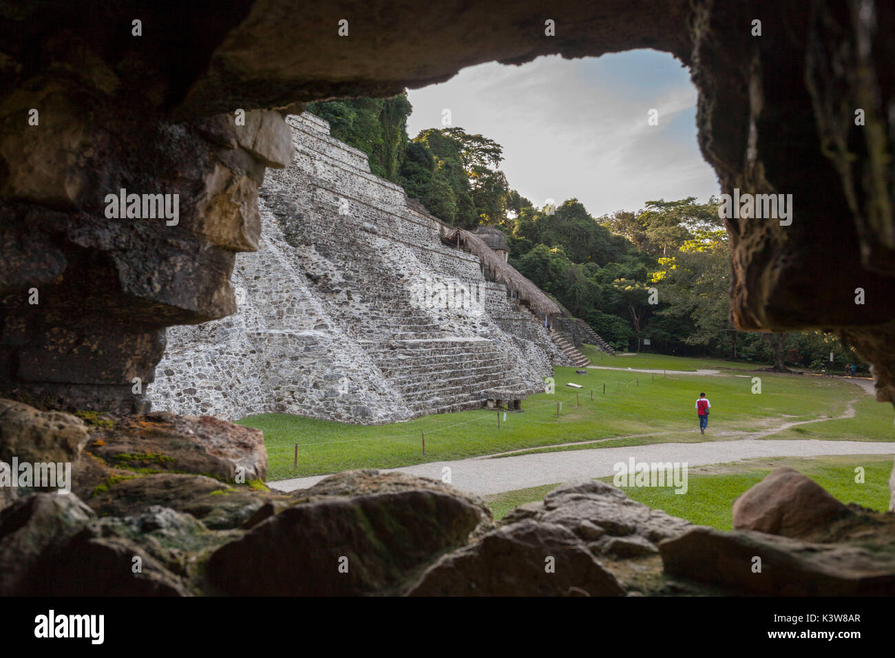 Tempio di iscrizioni, Palenque sito archeologico, Palenque National Park, Chiapas, Messico. Foto Stock
