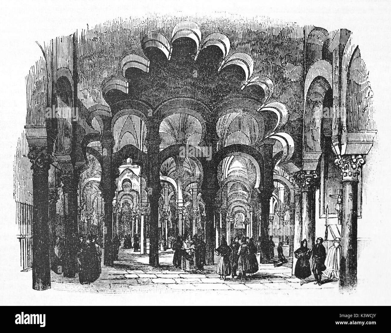 Vecchia illustrazione di La Giralda di Siviglia interno, Spagna. Pubblicato il Magasin pittoresco, Parigi, 1841 Foto Stock