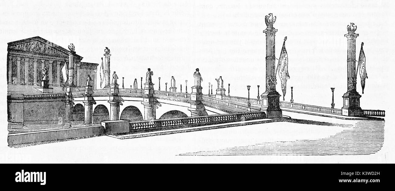Pont de la Concorde vecchio illustrazione e Palais Bourbon in background, Parigi. Da autore non identificato, pubblicato il Magasin pittoresco, Parigi, 1841 Foto Stock
