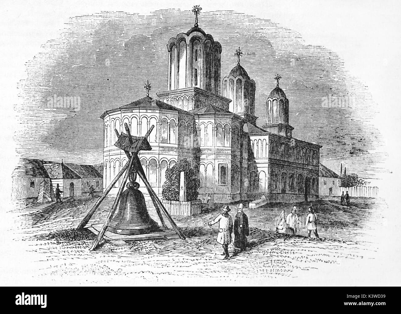 Vecchia illustrazione di Romanian Patrirchal cattedrale, Bucarest. Da autore non identificato, pubblicato il Magasin pittoresco, Parigi, 1841 Foto Stock