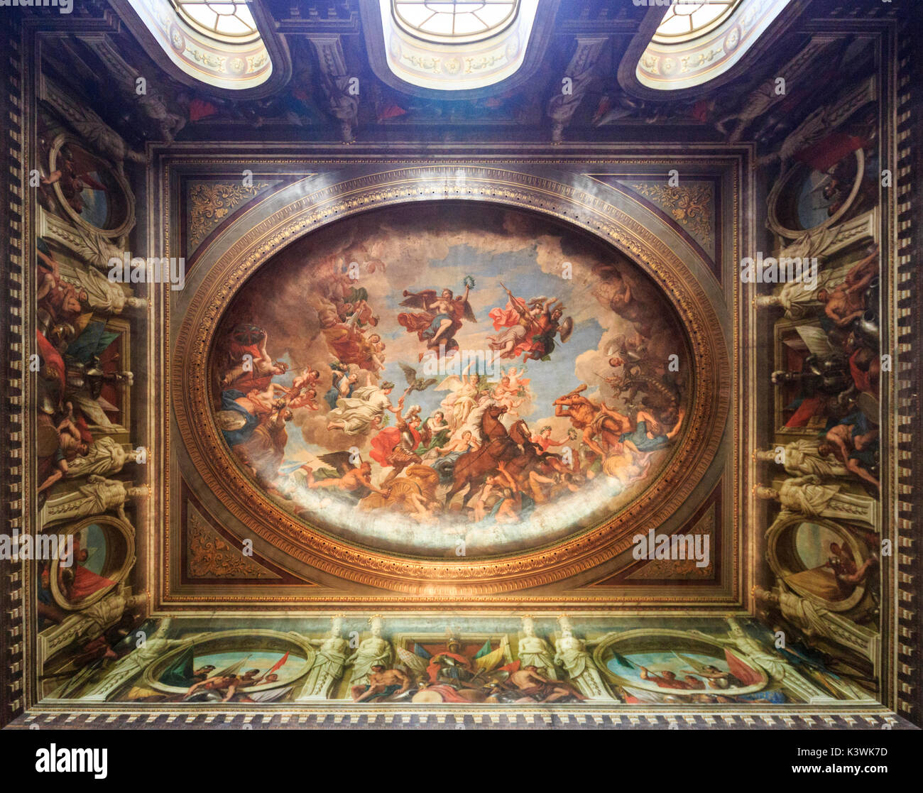 Il Trionfo del Duca di Marlborough dipinto soffitto nel Grand Salon a Blenheim Palace, Inghilterra Foto Stock