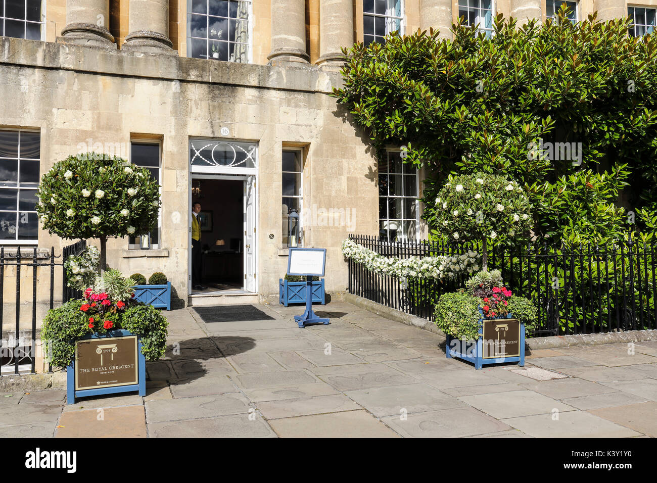 The Royal Crescent Hotel & Spa, City of Bath, Somerset, Inghilterra, Regno Unito. Patrimonio dell'umanità dell'UNESCO. Foto Stock