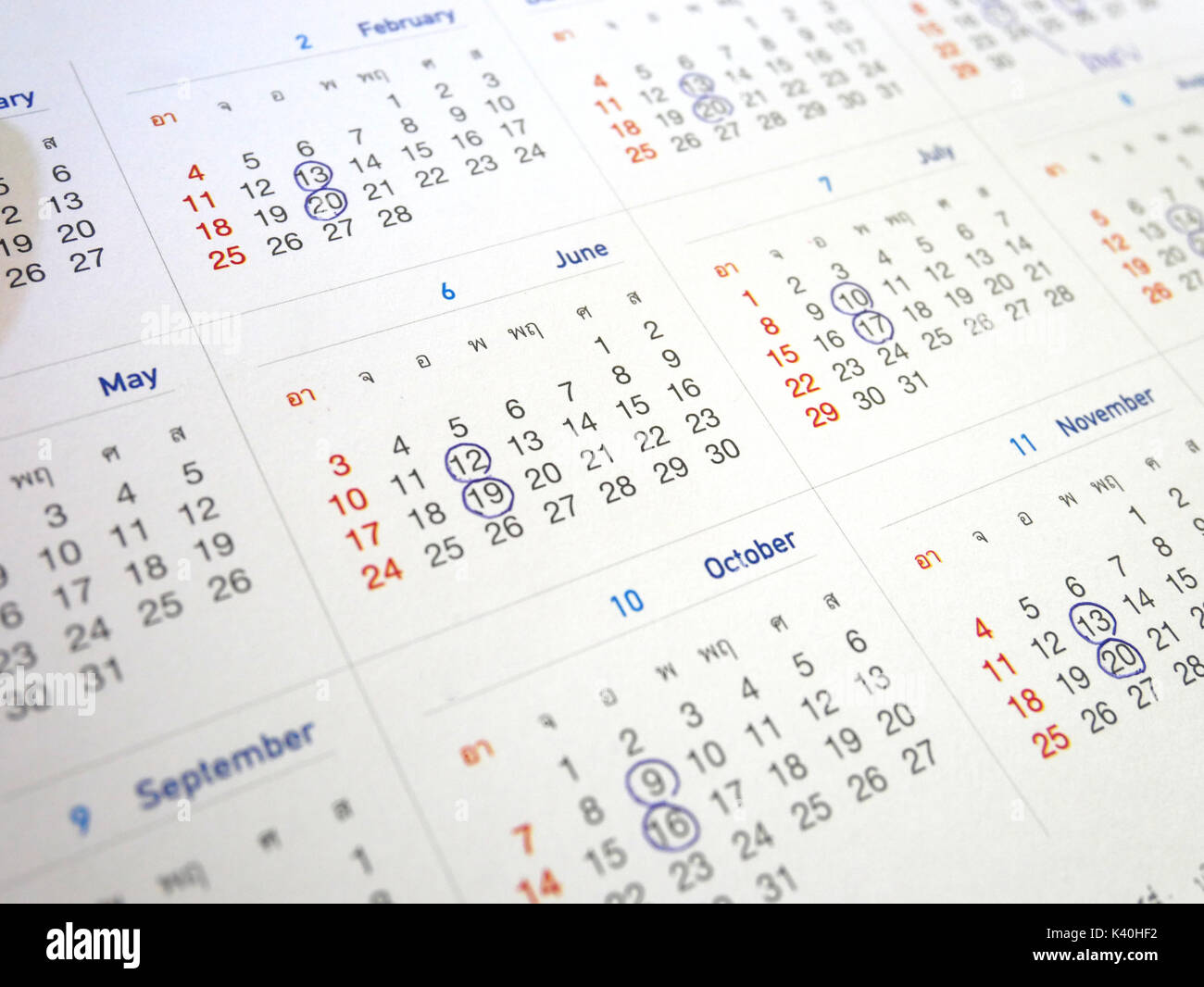 Anno di calendario pagina piano ,l'agenda o appuntamento concetto sfondo Foto Stock