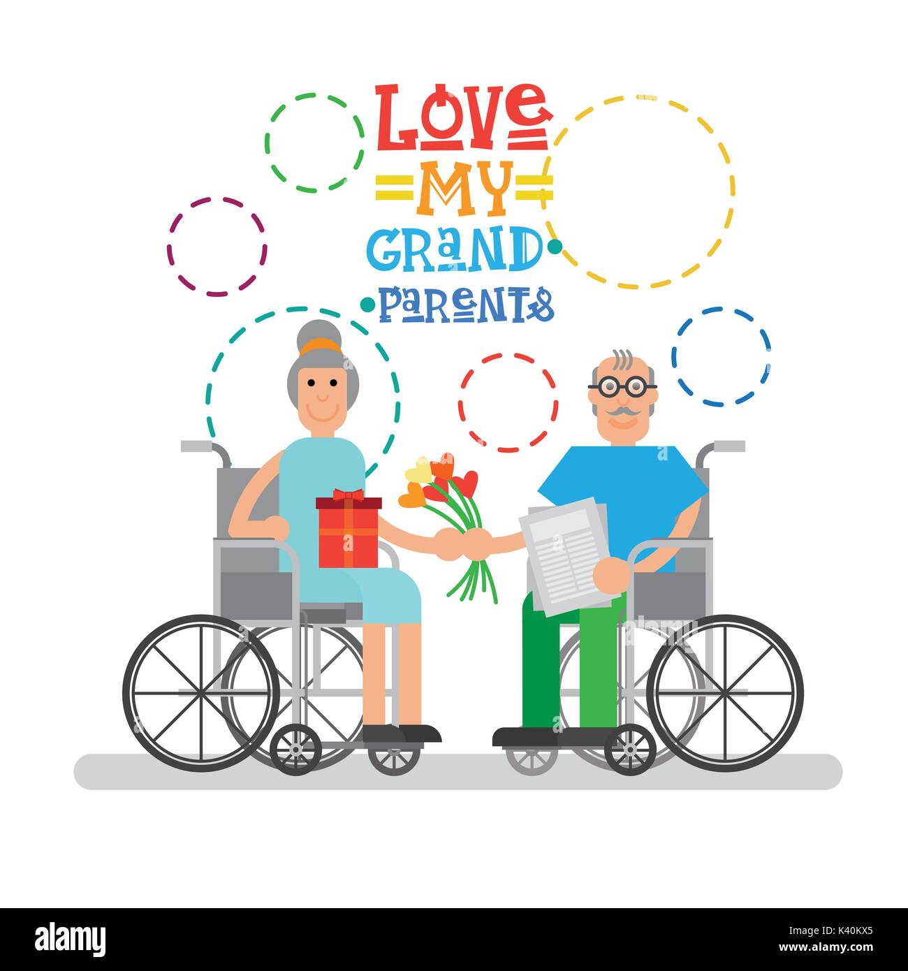 Nonni giovane sulla sedia a rotelle nonna felice e nonno giorno Greeting  Card Banner Immagine e Vettoriale - Alamy