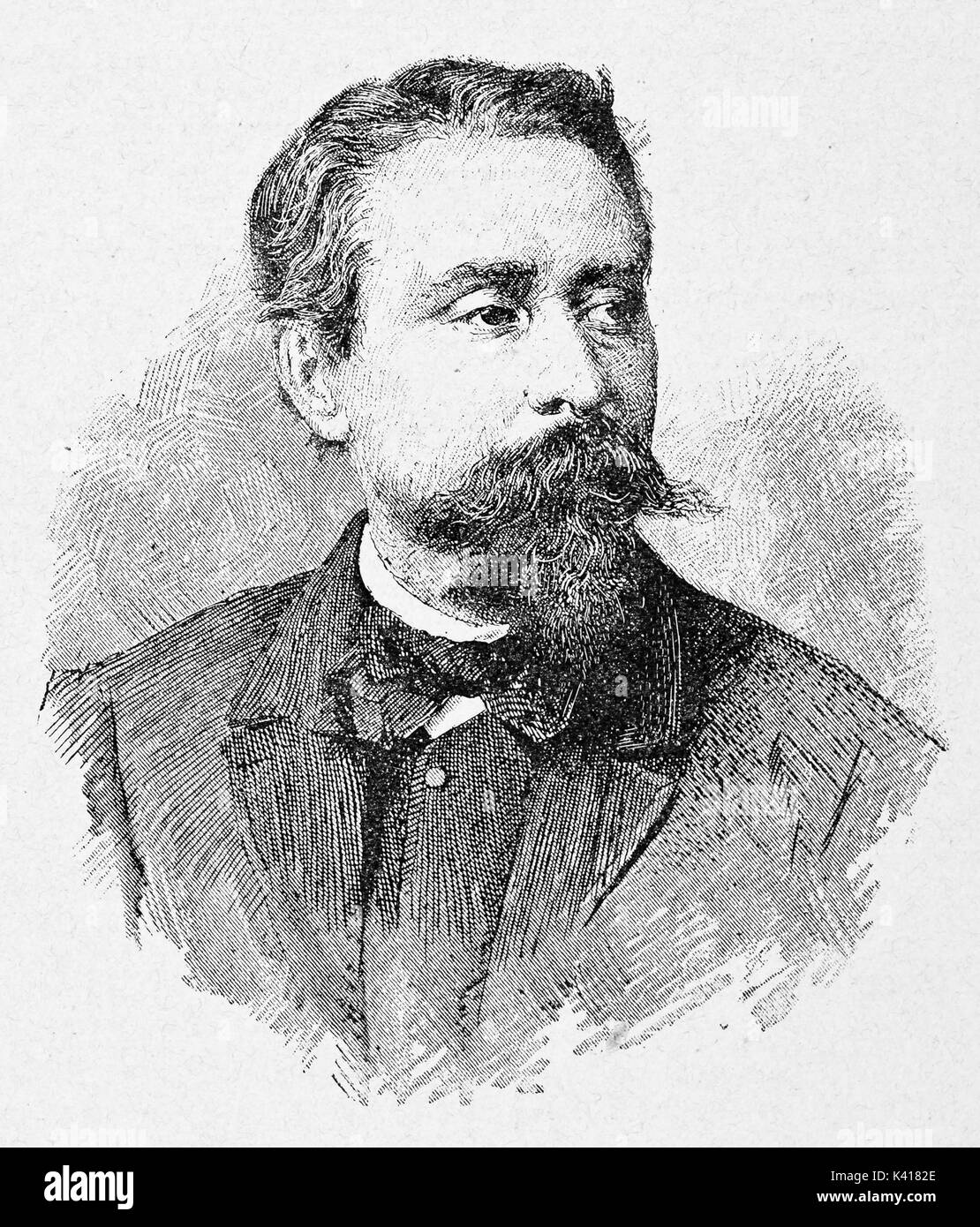 Antica close up ritratto di un uomo elegante con barba e pizzetto. Giovanni Acerbi (1825 - 1869) patriota italiano. Da E. Matania pubblicato su Garibaldi e i suoi tempi Milano Italia 1884, Acerbi Foto Stock