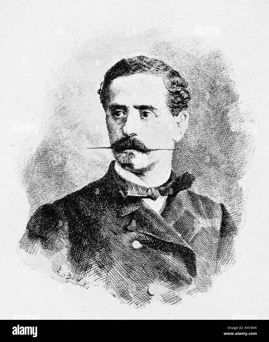 Antica close up ritratto di un uomo elegante con elegante sharp baffi. Giacinto Carini (1821 - 1880) Italiano patrio. Da E. Matania pubblicato su Garibaldi e i suoi tempi Milano Italia 1884 Foto Stock