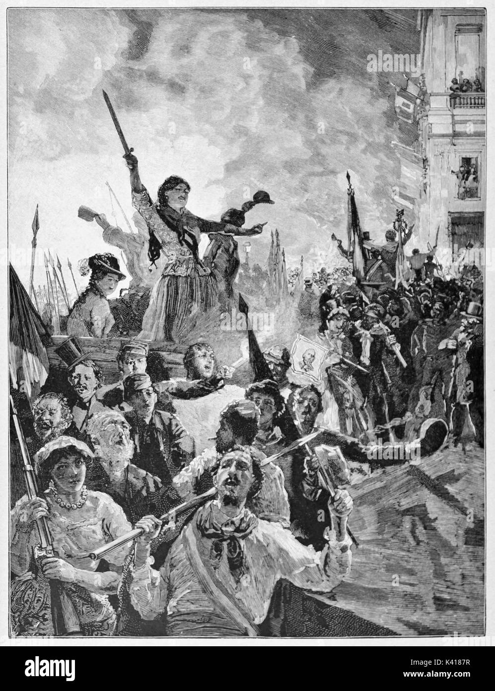 Antico popolo acclamava nella notte dopo l entrata di Garibaldi in Napoli. Fumo sul background. Da E. Matania pubblicato su Garibaldi e i suoi tempi Milano Italia 1884 Foto Stock