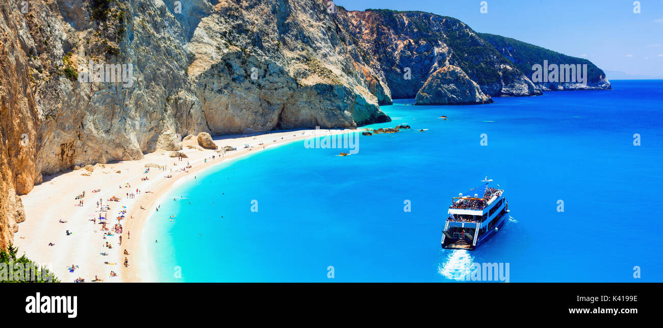 Bellissimo porto katsiki beach,Lefkada isola,Grecia.vista panoramica. Foto Stock