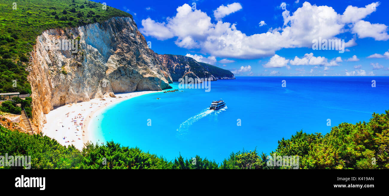 Bellissimo porto katsiki beach,Lefkada isola,Grecia.vista panoramica. Foto Stock