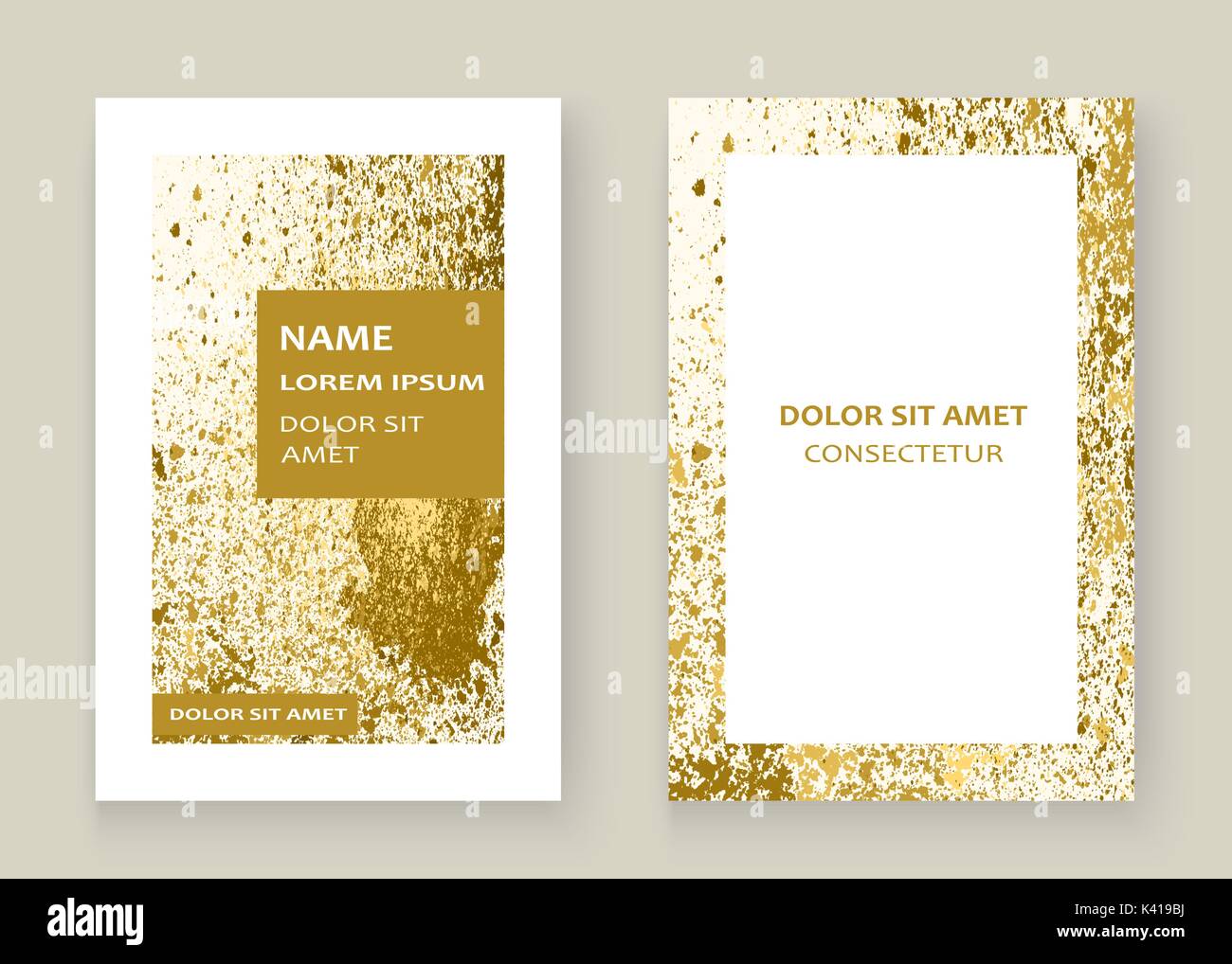 Oro spruzzi di vernice, splatter esplosione glitter cornice artistica copre design. Natale decorativo texture granito Spray giallo oro sfondi bianco Illustrazione Vettoriale