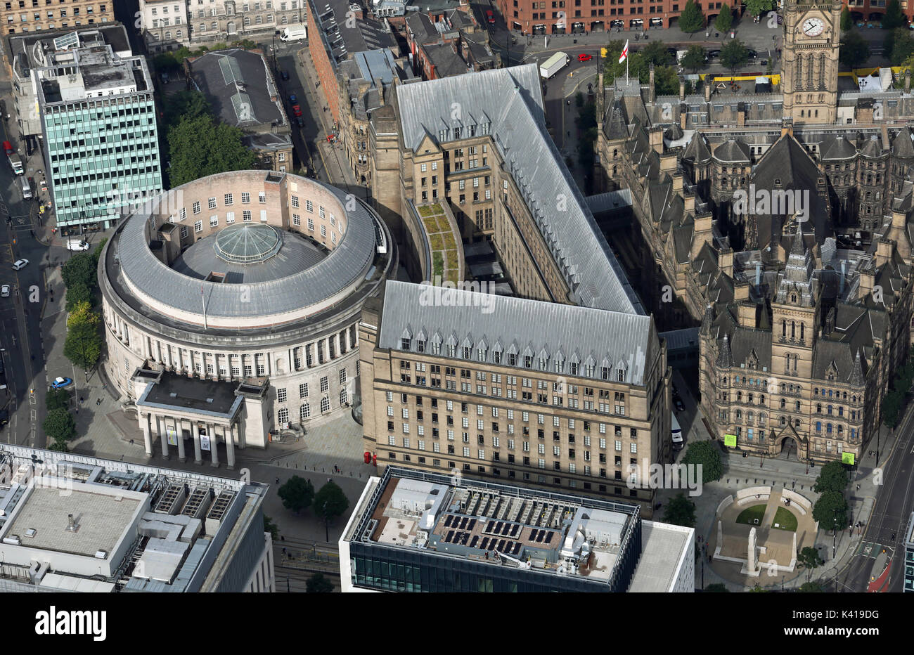 Vista aerea della Biblioteca centrale di Manchester Foto Stock