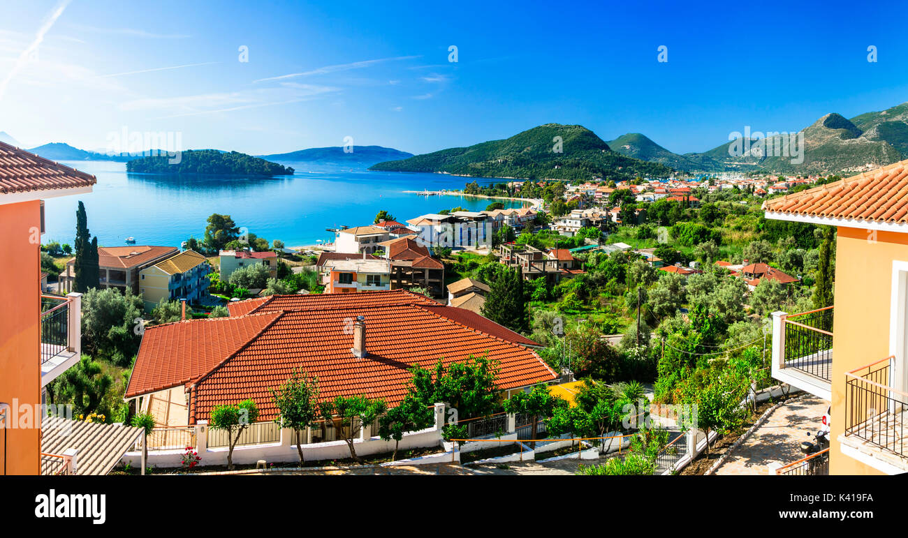 Bella Baia nydri,Lefkada isola,vista panoramica,Grecia. Foto Stock