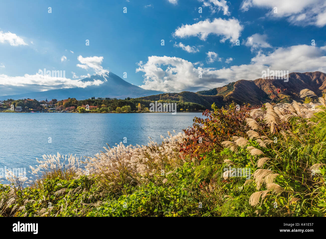 Mt. Fuji e Lago Kawaguchi in autunno, Giappone Foto Stock