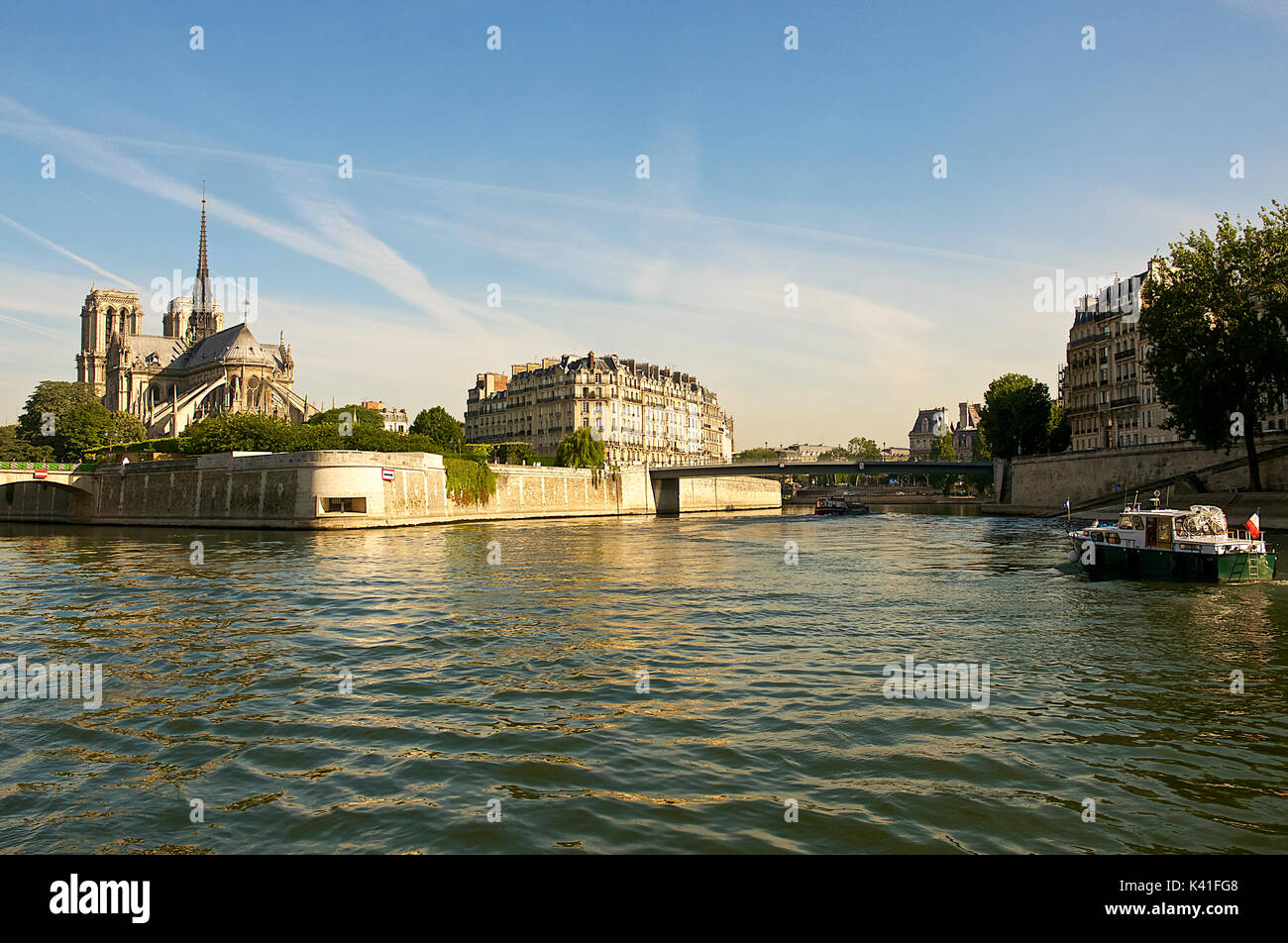 La Senna e la Cattedrale di Notre Dame, Paris, Francia Foto Stock