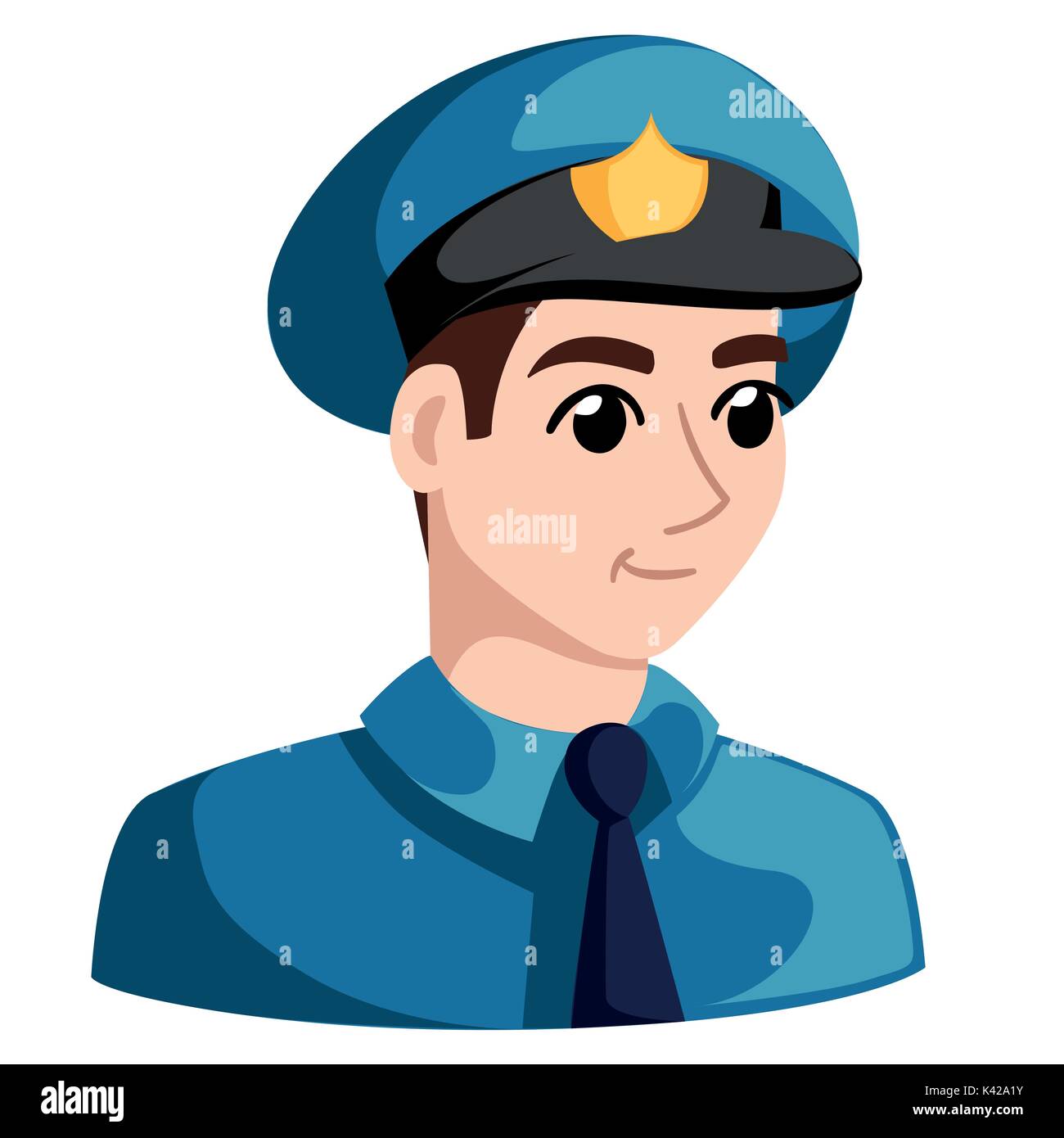 I funzionari di polizia con le ciambelle e caffè, poliziotto, personaggio dei fumetti, illustrazione di vettore isolato su sfondo. Illustrazione Vettoriale