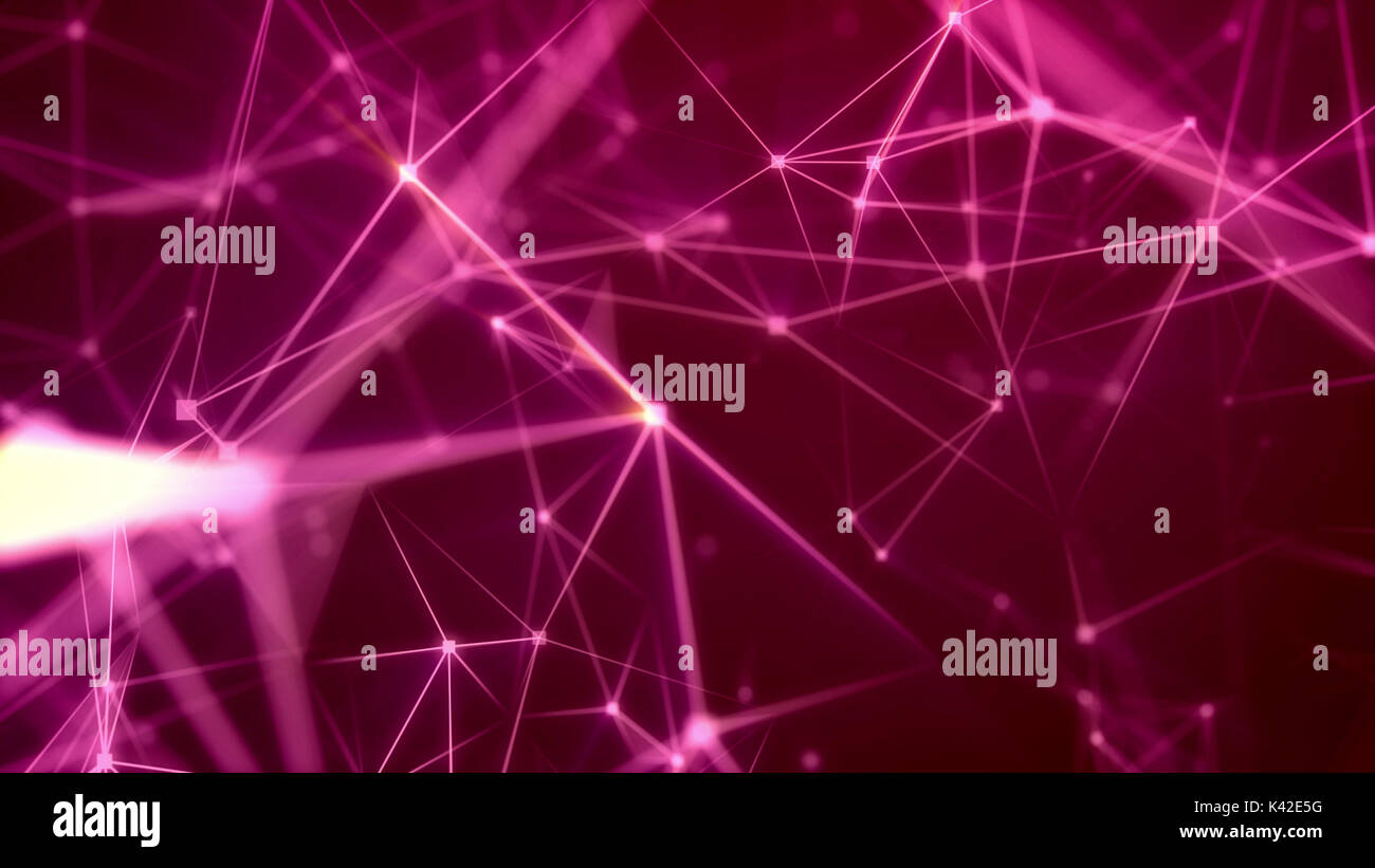Fantastico 3d illustrazione di un science fiction basata su Internet il cyberspazio con un sacco di abbagliamento e sfocata luce rosata e linee di colore rosa, multi-sided sono Foto Stock