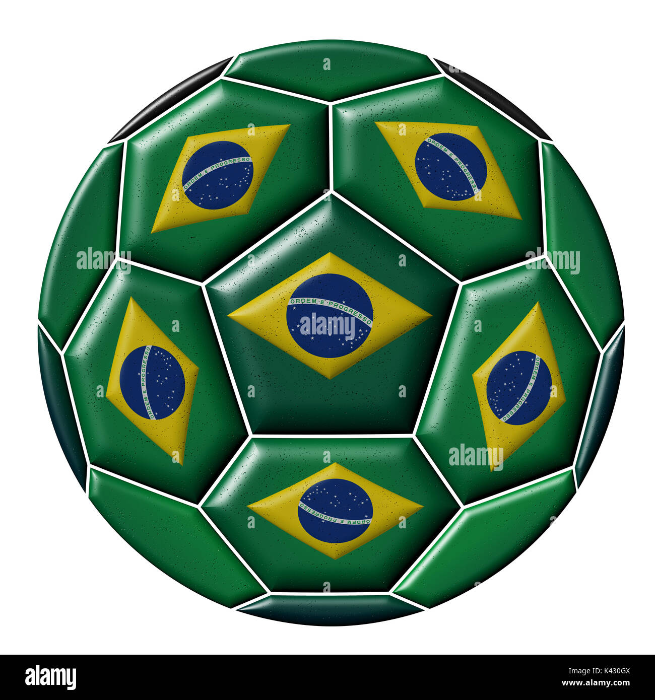 Pallone da calcio con la bandiera brasiliana isolati su sfondo bianco Foto Stock