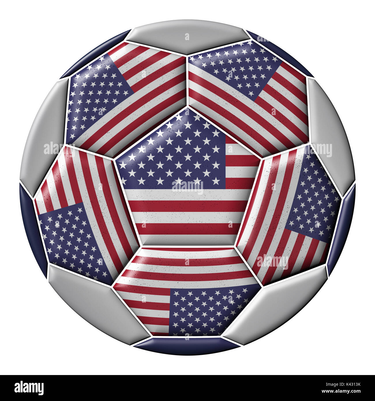 Pallone da calcio con United States Flag isolato su sfondo bianco Foto Stock