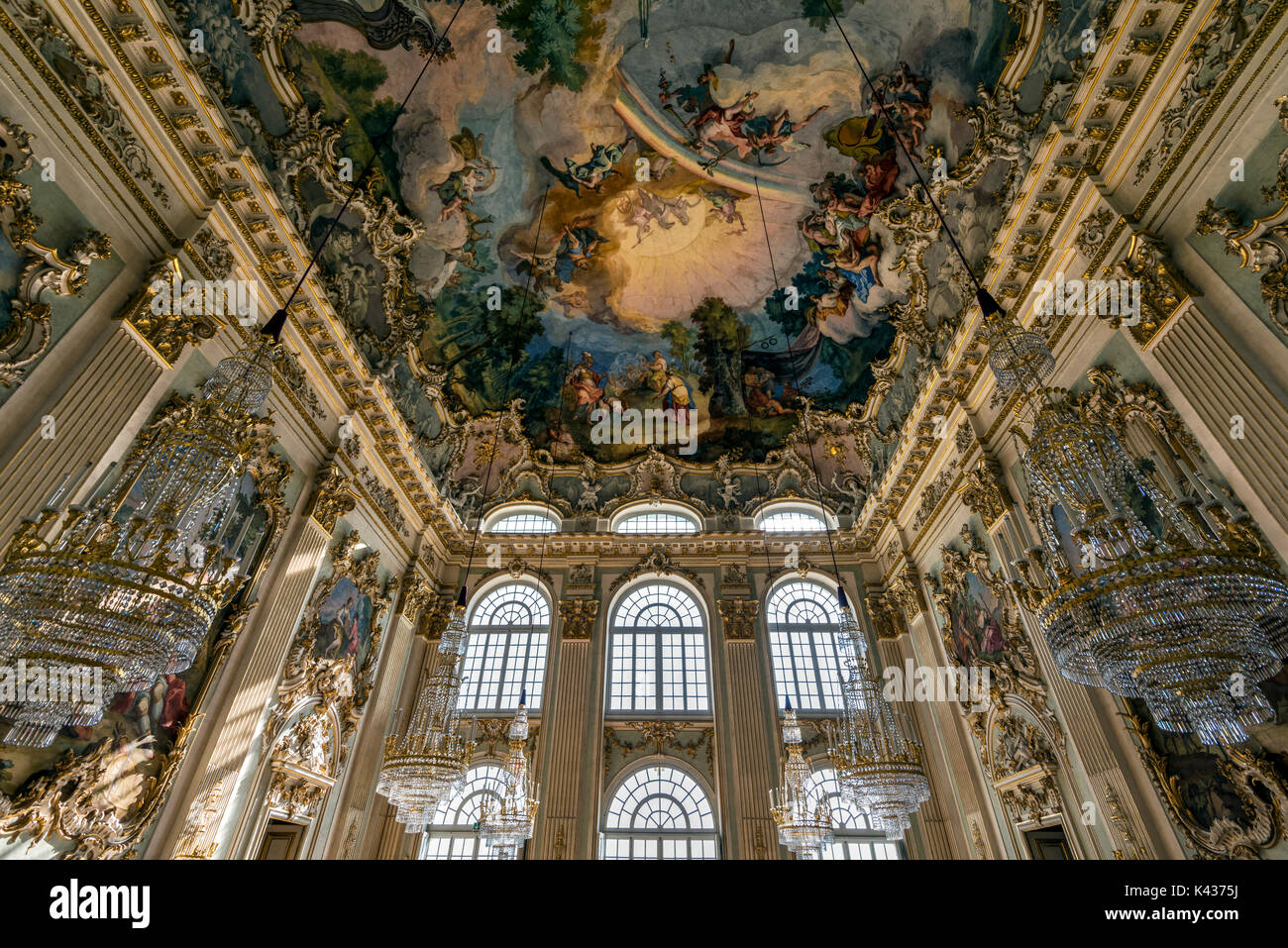Steinerner Saal o pietra Hall, il palazzo di Nymphenburg, Monaco di Baviera, Germania Foto Stock