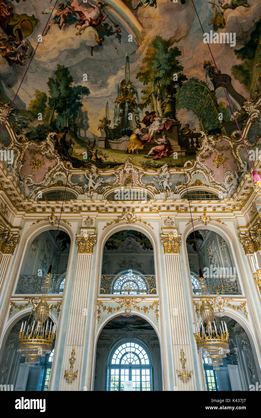 Steinerner Saal o pietra Hall, il palazzo di Nymphenburg, Monaco di Baviera, Germania Foto Stock
