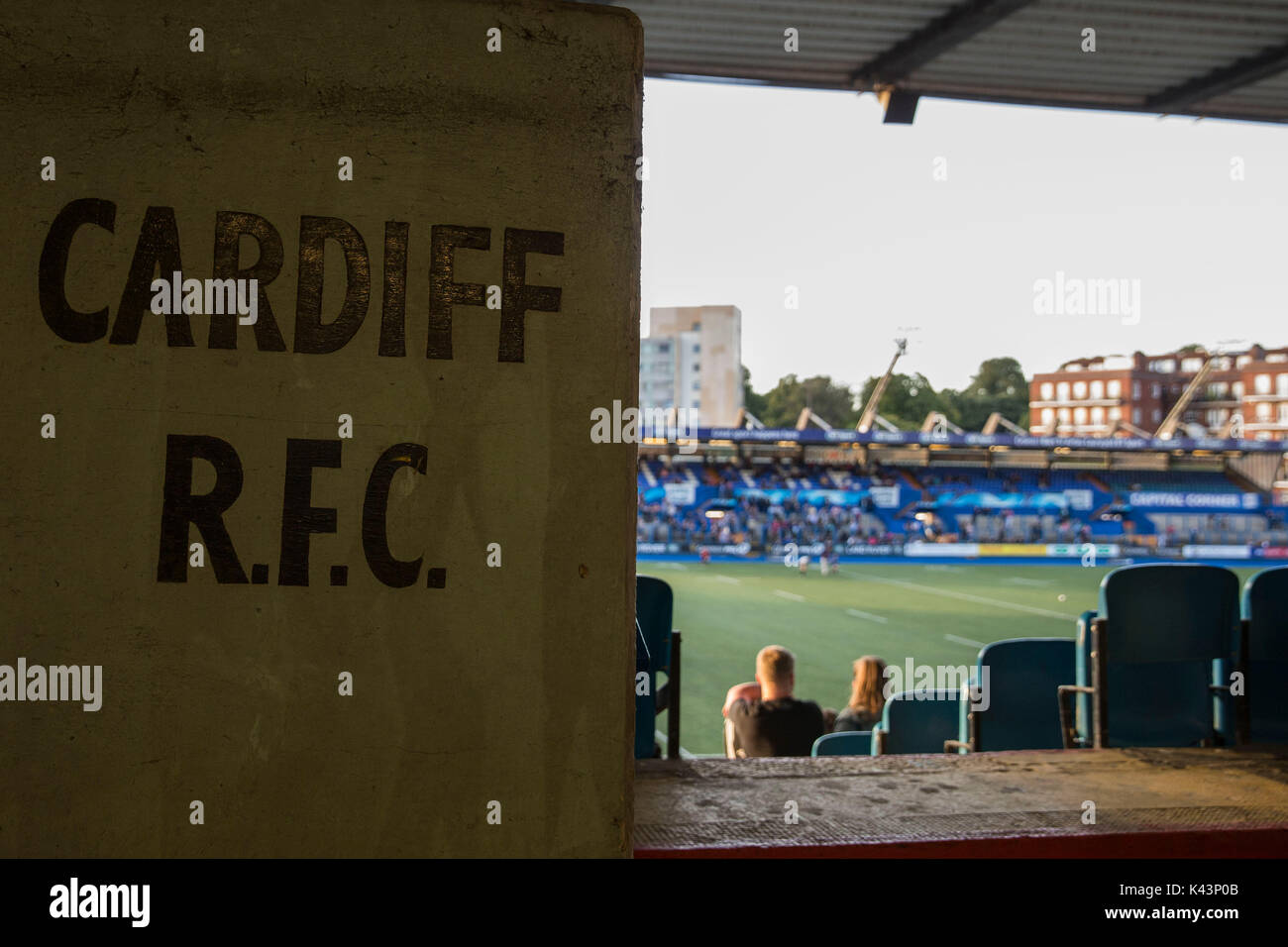 Vista generale di una vecchia sezione di Cardiff Arms Park. Foto Stock