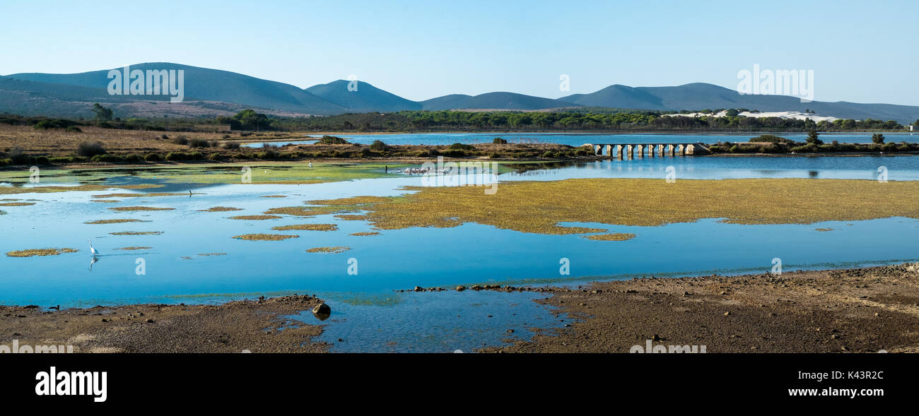 Bella la mattina presto su Porto Pino laguna, Sant'Anna Arresi, Carbonia Iglesias, Sardegna, Italia. Foto Stock